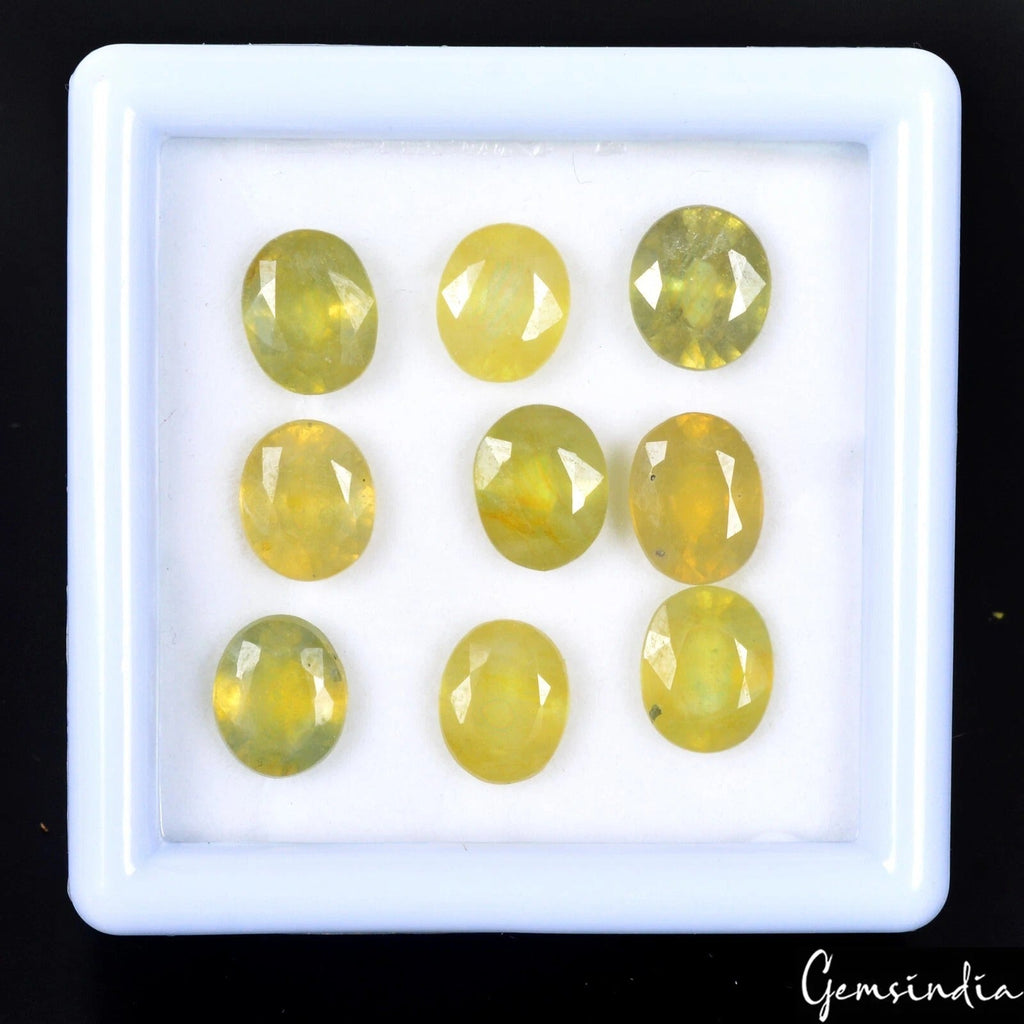 Certified 32.10 Cts/9 Pcs Natural Yellow Sapphire Oval Calibrated 9x7mm Gems Lot