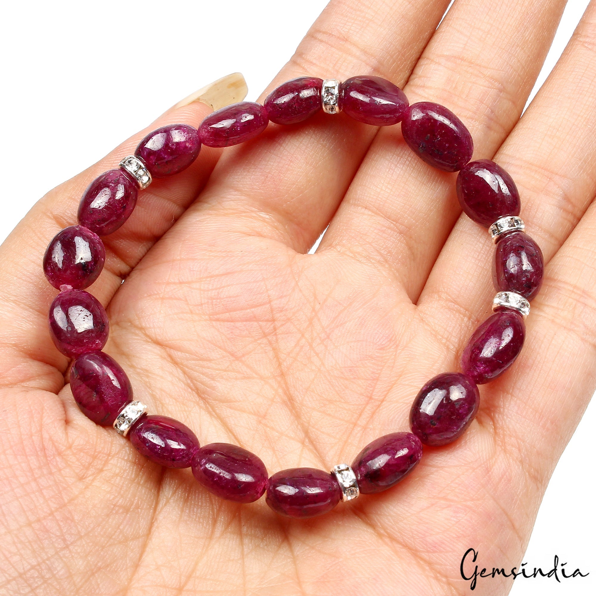 A++ Dark Red Ruby Smooth Oval Beaded Stretchable Bracelet Jewelry 6.5" For Women