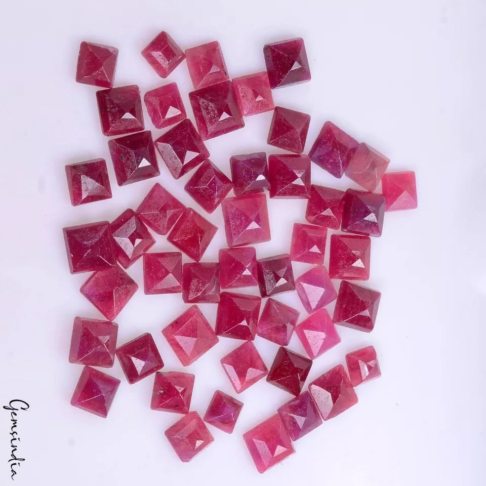 50 Pcs/6-9mm Natural Pink Red Ruby Princess Square Cut Ring Size Loose Gemstones