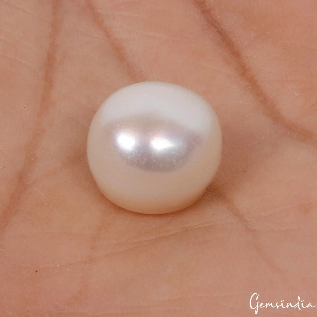 14.30 Ct Natural Freshwater White Pearl Round Cab 13x10mm Undrilled Gem For Ring