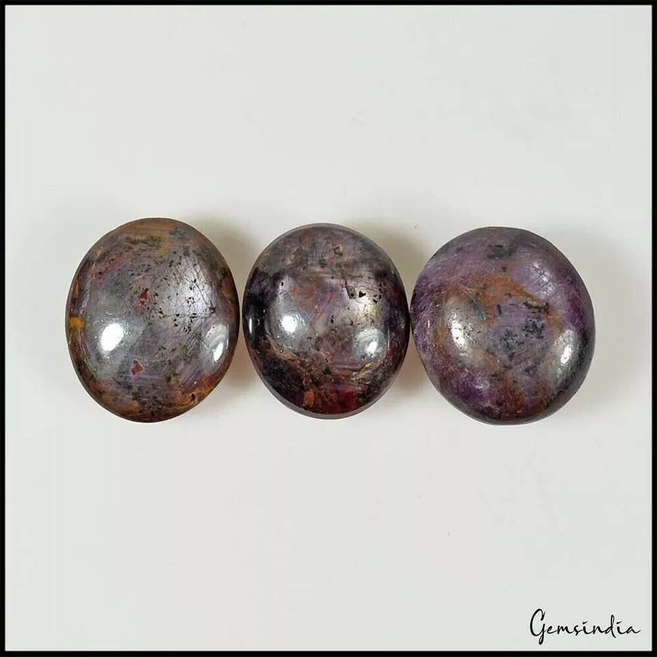 160+Ct/3 Pcs Natural Untreated Purple Star Ruby Oval Cab Loose Gems For Jewelry