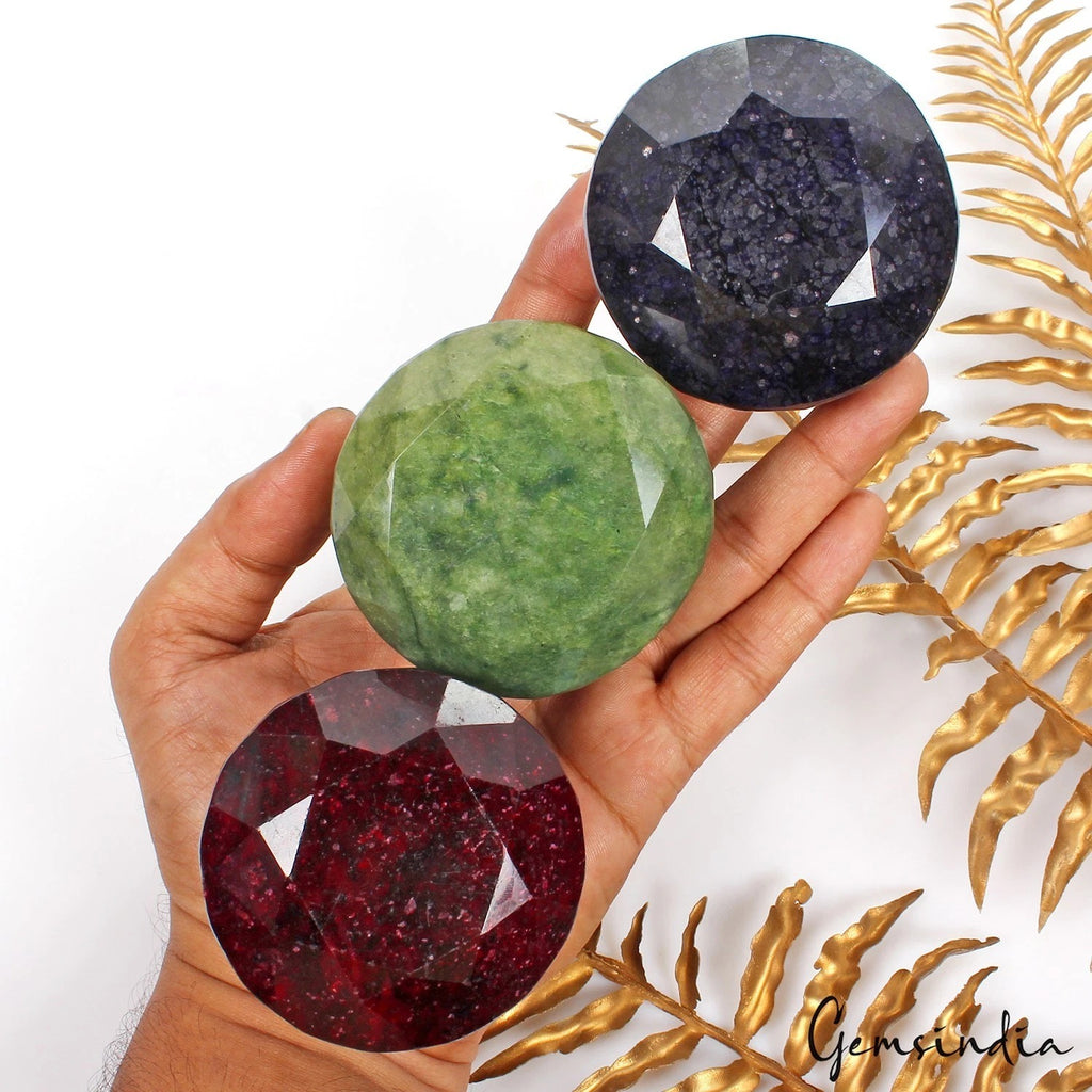 Ruby Lot, Loose Gemstone, Round Cut, Color Enhanced — 3 Pieces, 66mm to 70mm, 5570 Ct, Madagascar