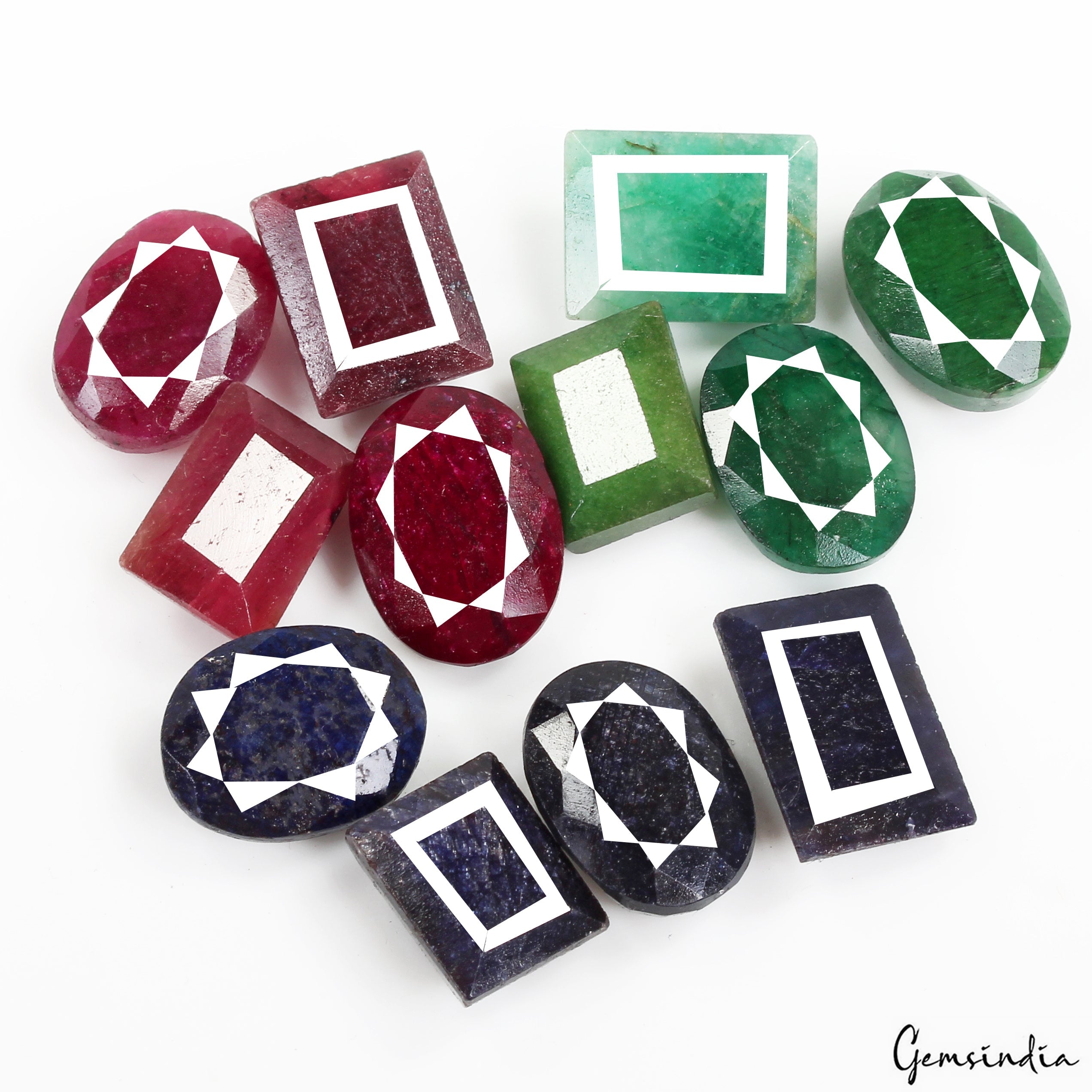 Certified 226.80 Ct Natural Multi Color Emerald Ruby Sapphire Mix Cut Loose Gems
