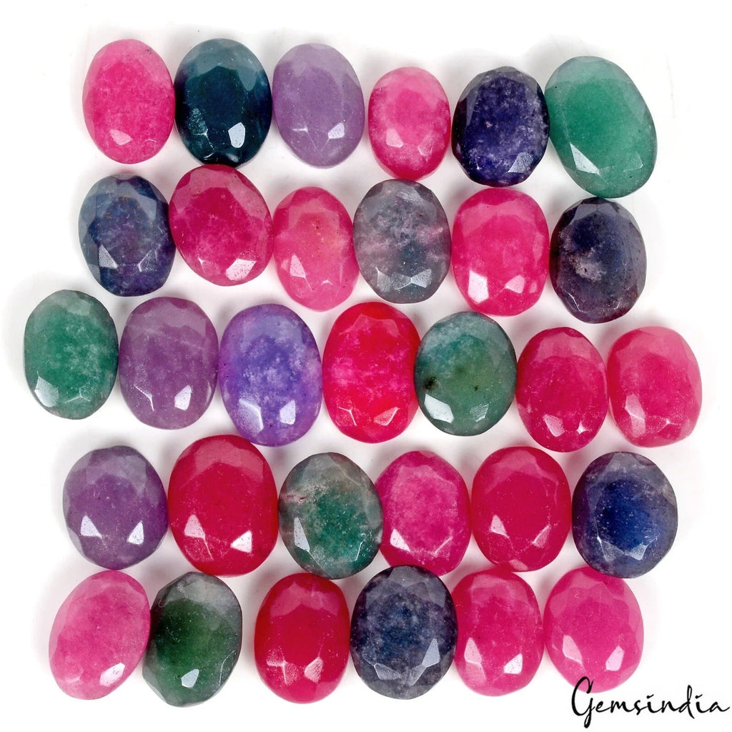 500 Cts/31 Pcs Natural Untreated Multi-Color Onyx Oval Faceted Gems For Jewelry