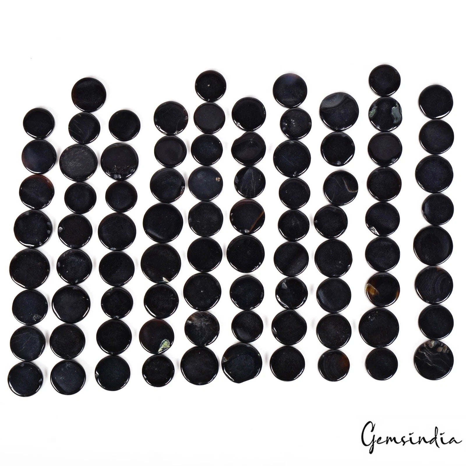 250.00 Ct Natural Black Onyx Round Cab Flat Both Side Loose Gemstone Lot 82 Pcs