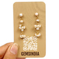 20.30 Ct Natural Freshwater White Pearl Round Beaded Drop Stud Earrings 1.6 Inch