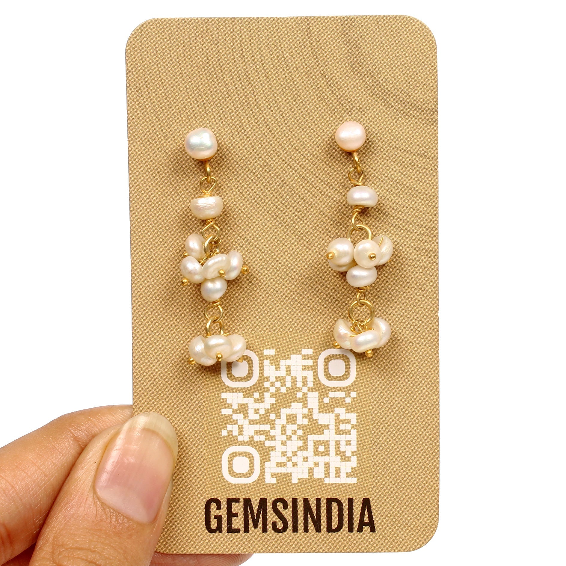 20.30 Ct Natural Freshwater White Pearl Round Beaded Drop Stud Earrings 1.6 Inch