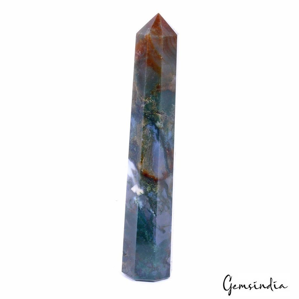 450 Ct Natural Untreated Moss Agate Want Point Crystal Gems Pencil Tower Obelisk