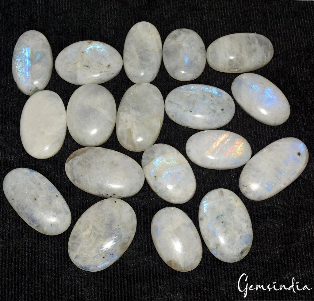 1500 Cts/18 Pcs Natural Untreated White w Blue Shine Moonstone Oval Cab Gems Lot