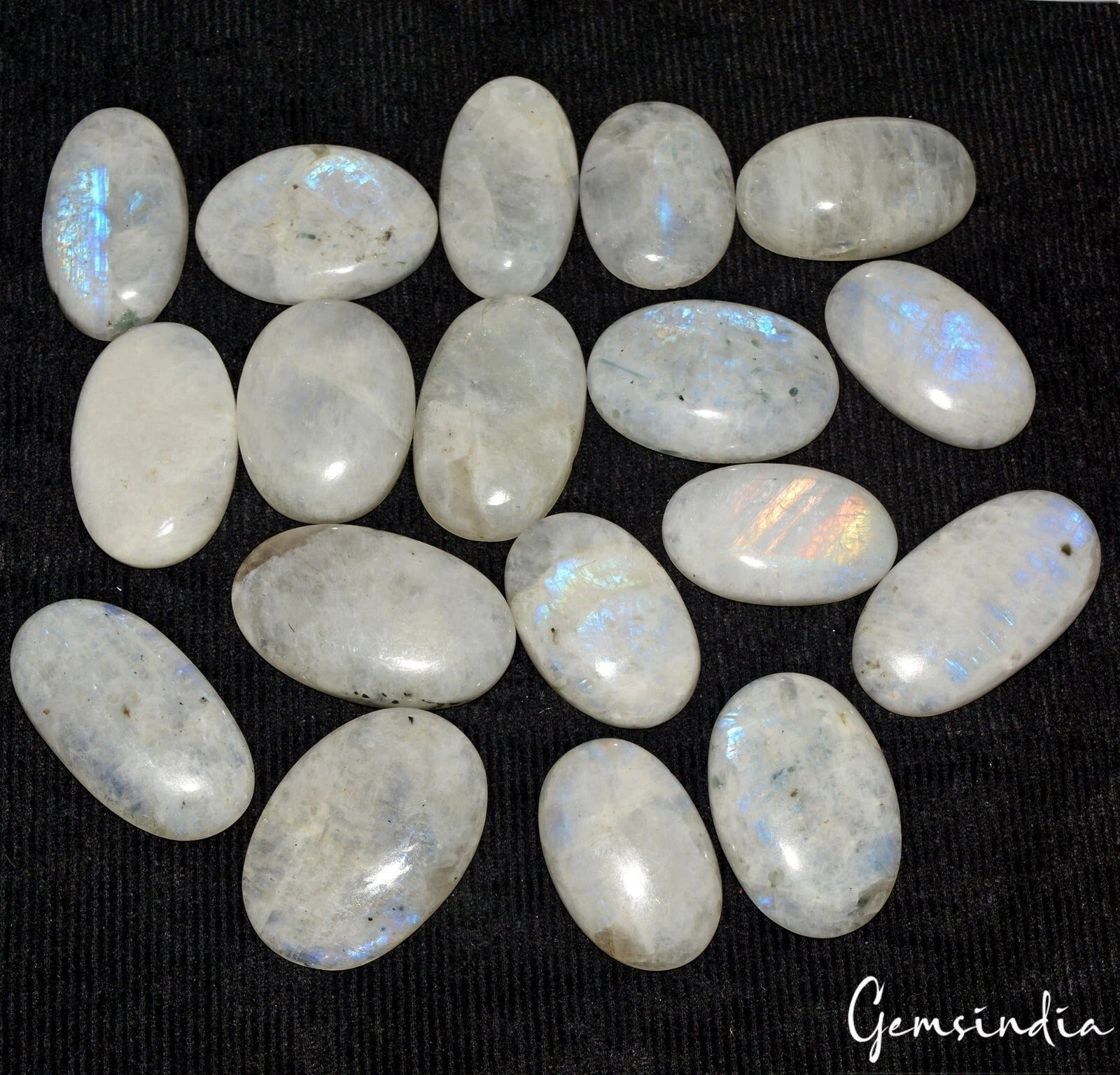 1500 Cts/18 Pcs Natural Untreated White w Blue Shine Moonstone Oval Cab Gems Lot