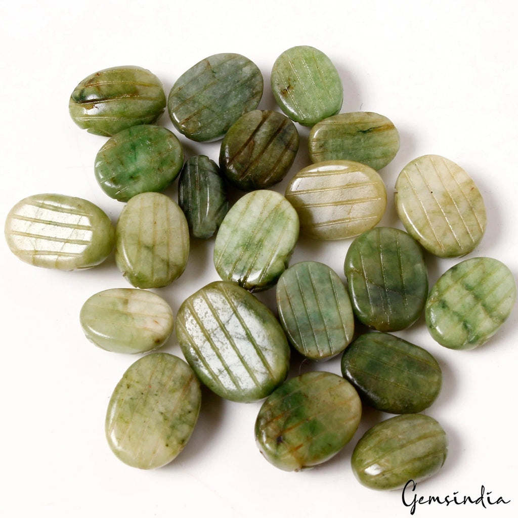 370 Cts/21 Pcs Natural Brazilian Emerald Oval Carving 15mm-22mm Cab Loose Gems