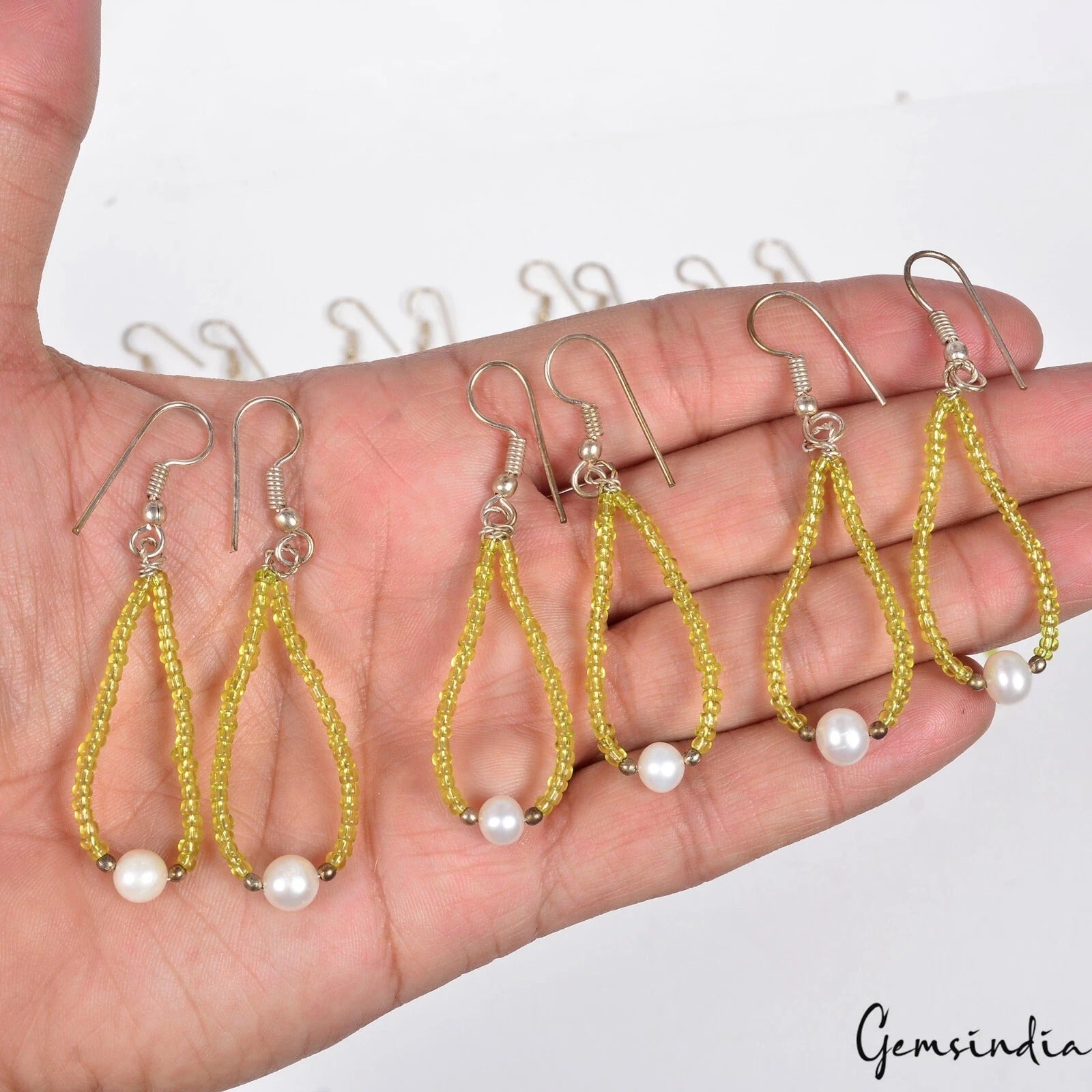 8 Pair Hydro Peridot Stones Dangle Earrings Drop Silver Hook Ear-rings~ 135 Cts