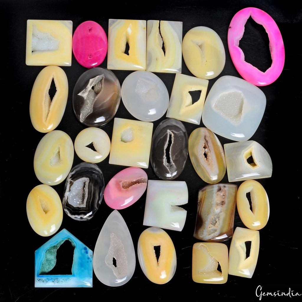2400 Ct Window Onyx Druzy Fancy 28-66mm Natural Agate Geode Cab Gemstones Lot