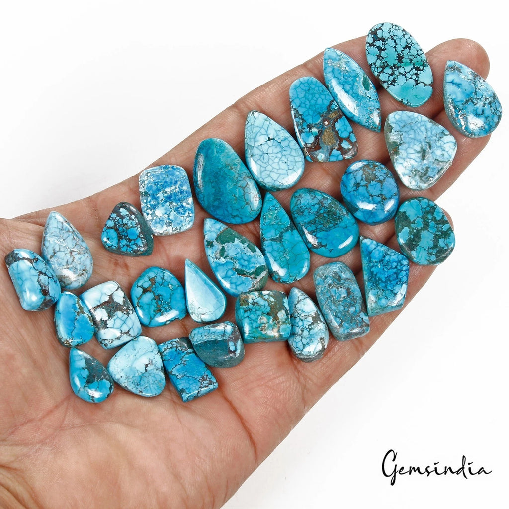 Turquoise Lot, Cabochon, Oval, Pear, Fancy, Marquise & Cushion Cabochon, Color Enhanced — 28 Pieces, 13mm, 300 Ct