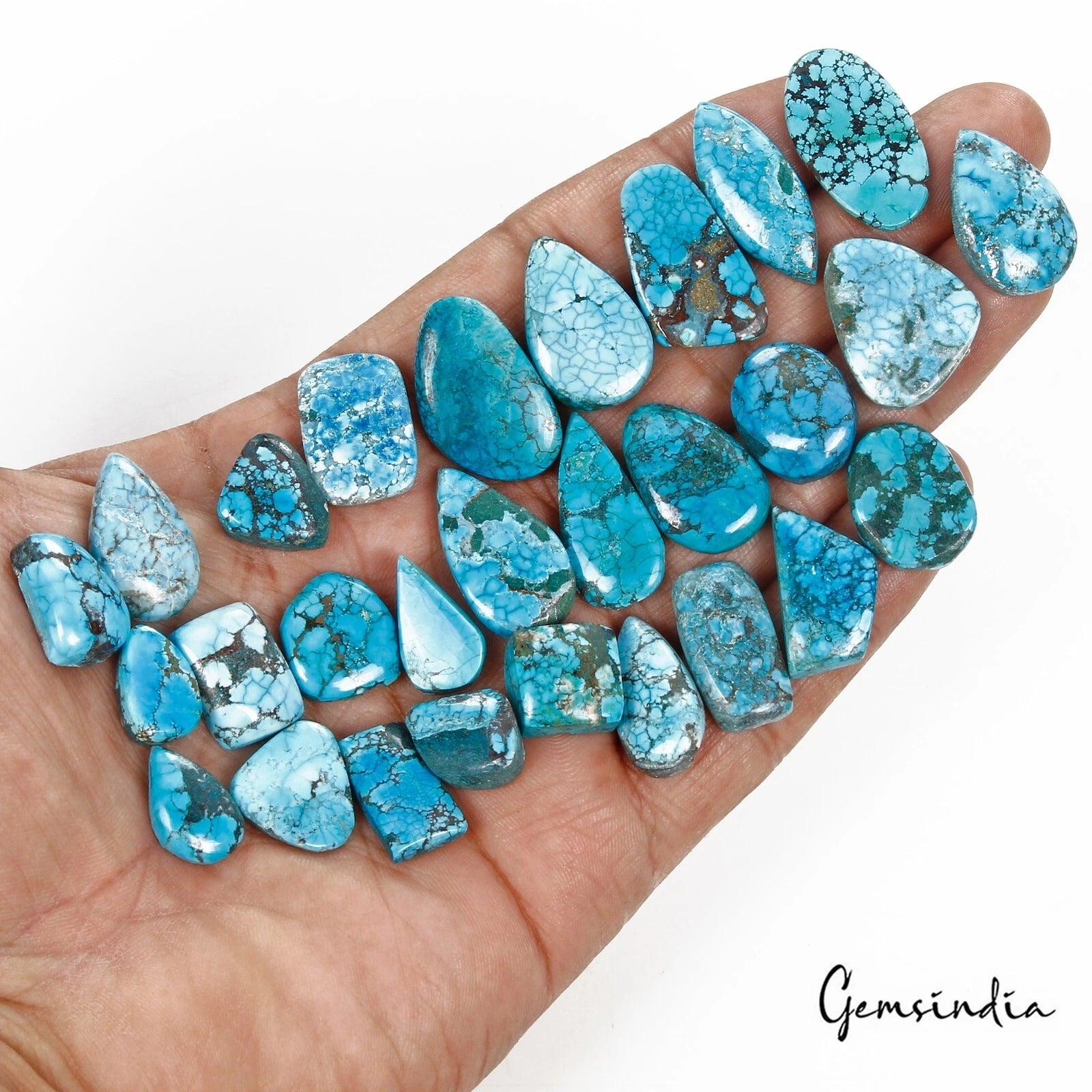 Turquoise Lot, Cabochon, Oval, Pear, Fancy, Marquise & Cushion Cabochon, Color Enhanced — 28 Pieces, 13mm, 300 Ct