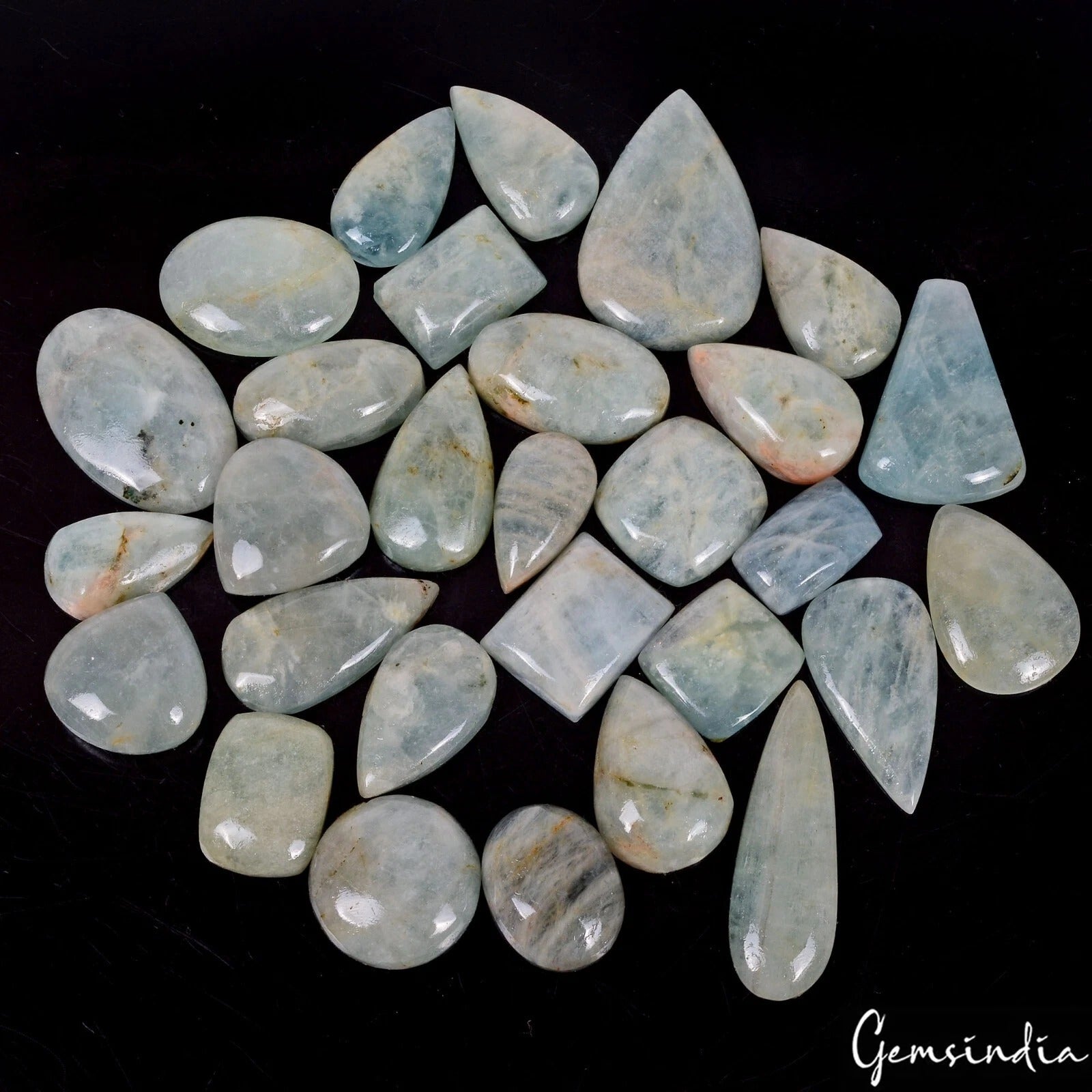 830 Ct. Natural Beryl Aquamarine Blue Green Mix Cabochon Loose 19-44mm Gemstones
