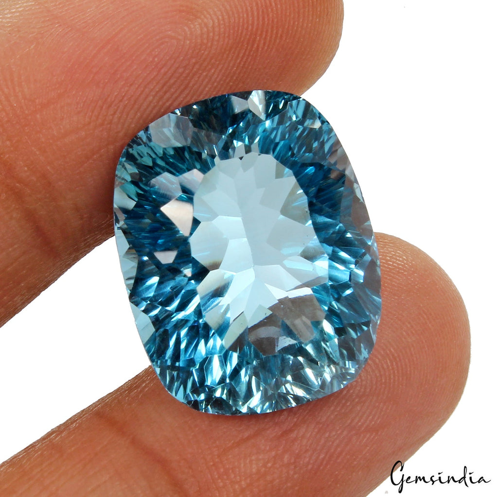 igl&i Certified Cushion Concave Cut Swiss Blue Topaz 31.20Ct Marvelous Full Fire