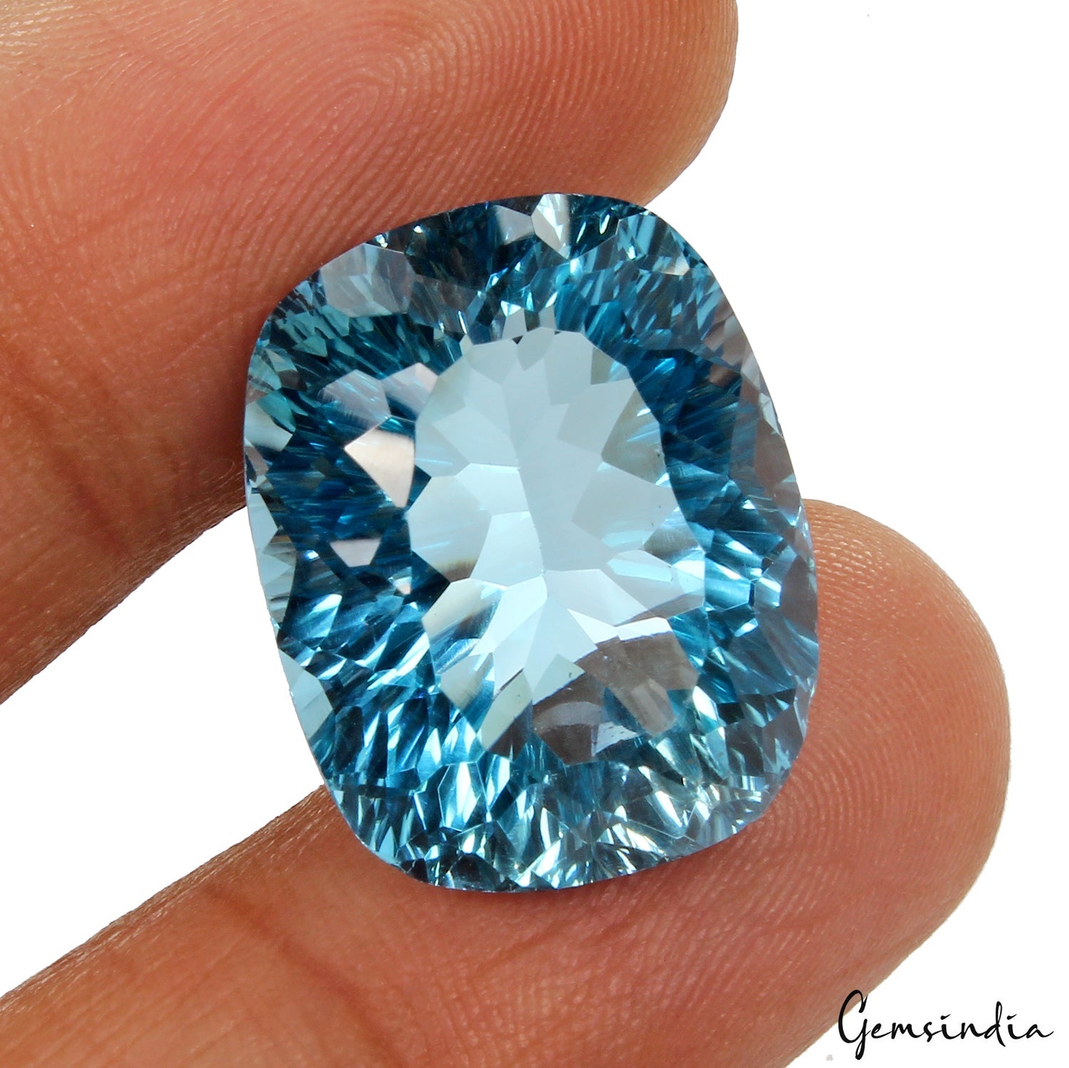 igl&i Certified Cushion Concave Cut Swiss Blue Topaz 31.20Ct Marvelous Full Fire