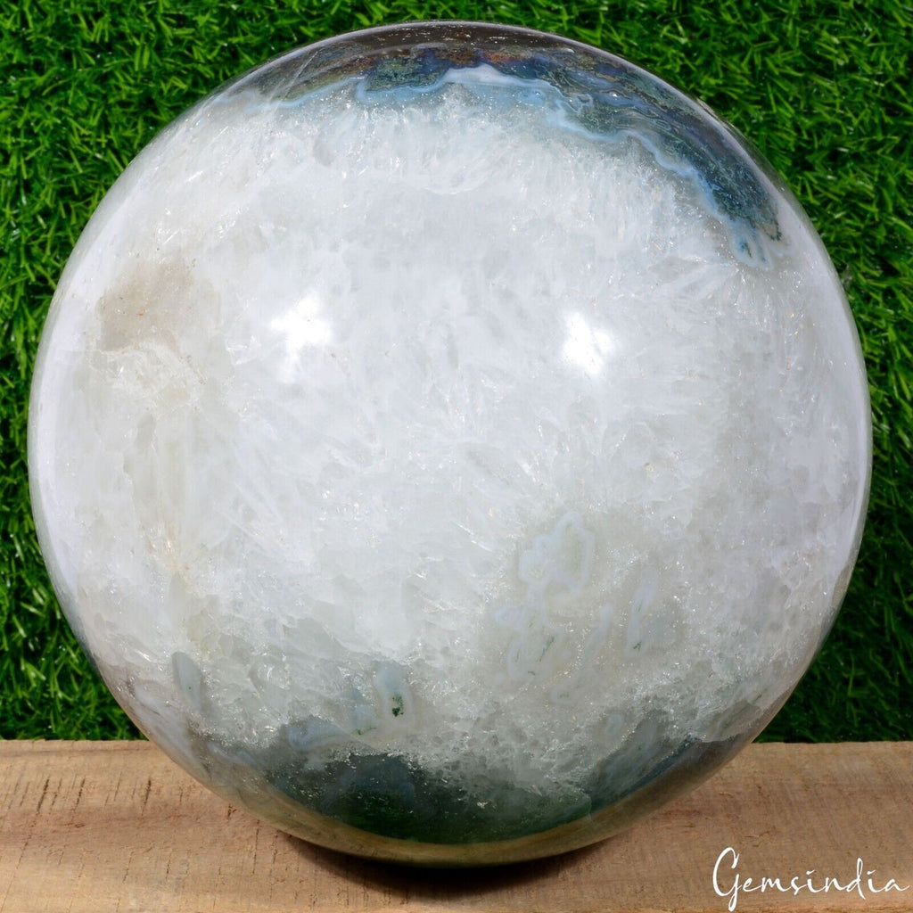 8.6 Kilo Natural Dendrite Moss Agate Sphere Crystal Healing Mineral Huge Sphere