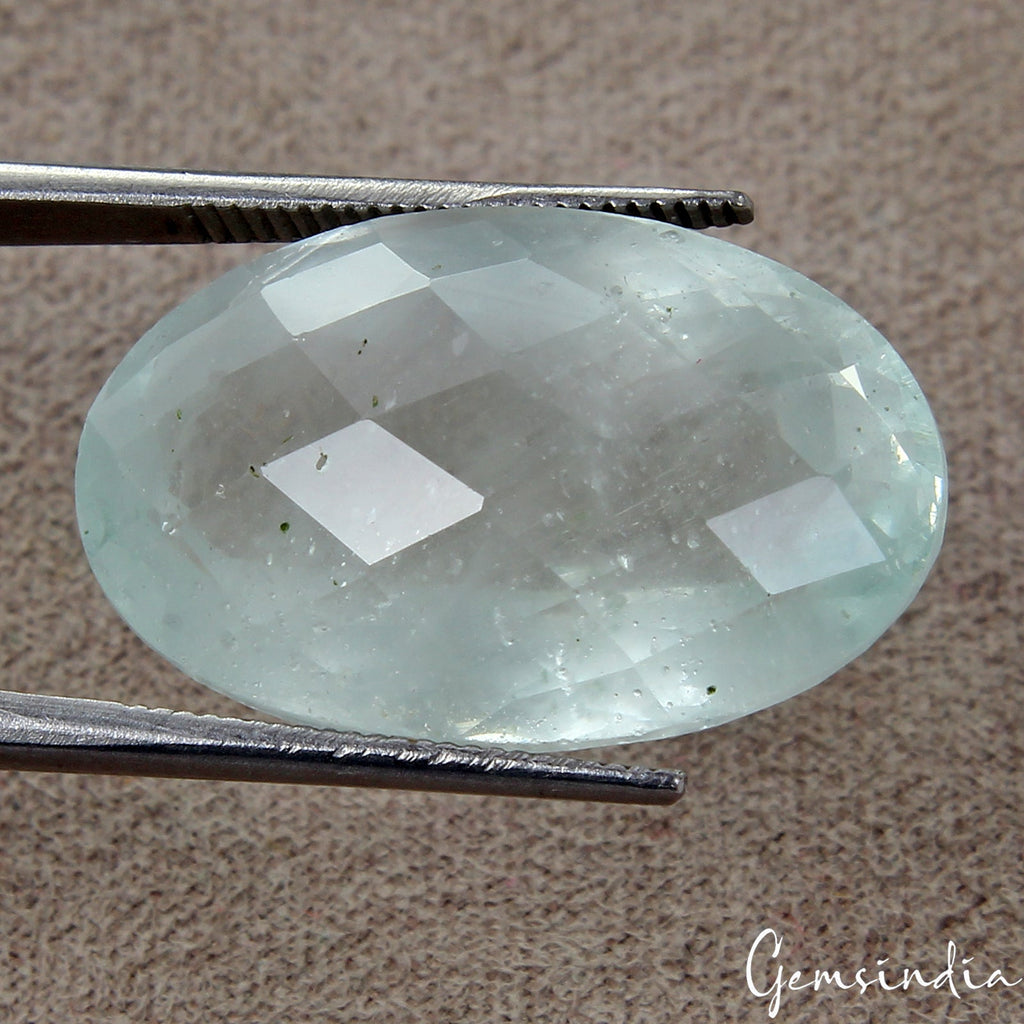 21.40 Cts Natural Untreated Blue Aquamarine Oval Checker Cut Gemstone, Brazil