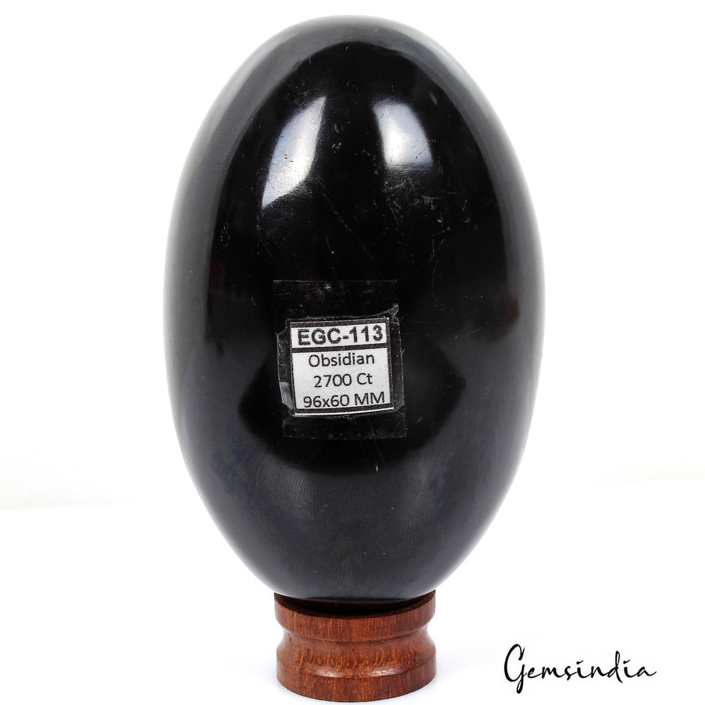 2700 Ct Natural Untreated Black Obsidian Oval Shape Egg Mineral Gems With Stand
