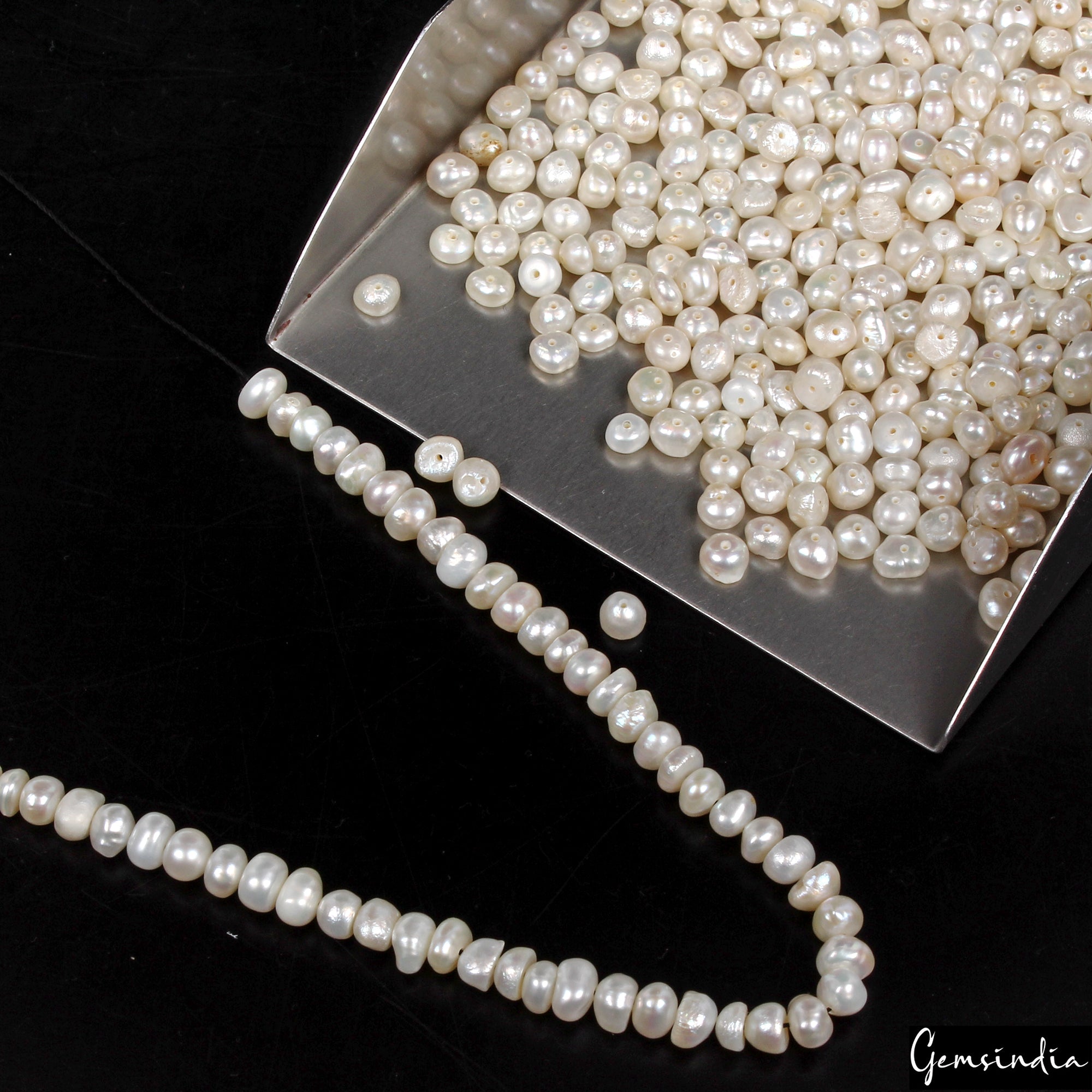 Pearl Beaded Strand, Untreated, White — 4mm tO 6mm, 320 Ct, India