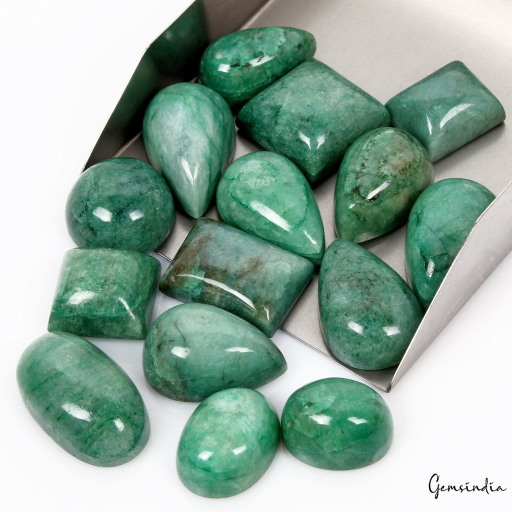 900 Cts/15 Pcs Natural Brazilian Green Emerald Mix Cab 21mm-35mm Loose Gemstones