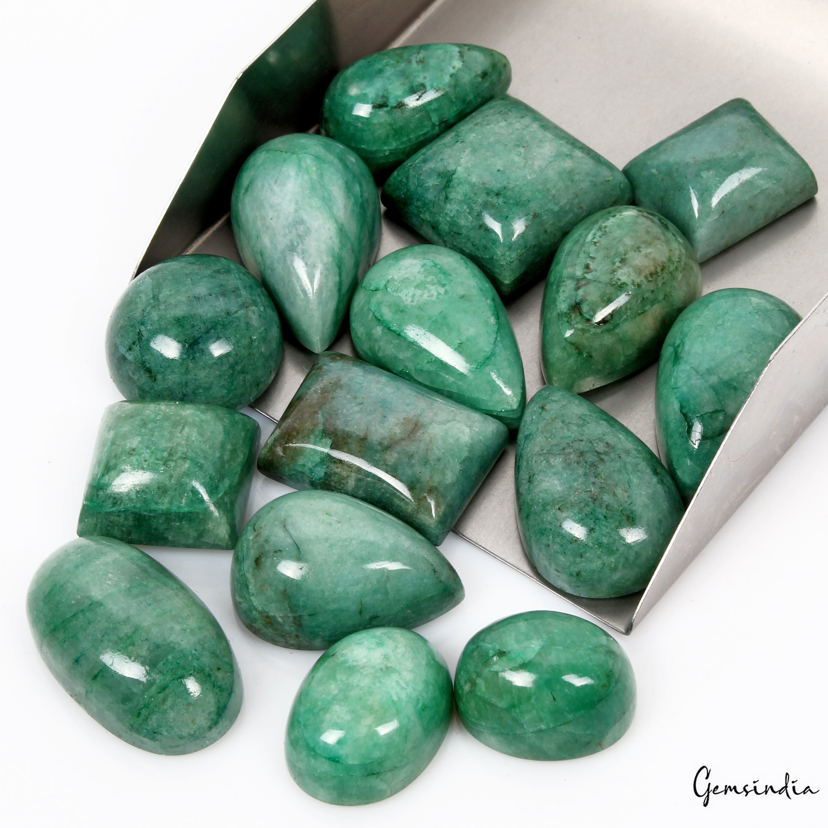 900 Cts/15 Pcs Natural Brazilian Green Emerald Mix Cab 21mm-35mm Loose Gemstones