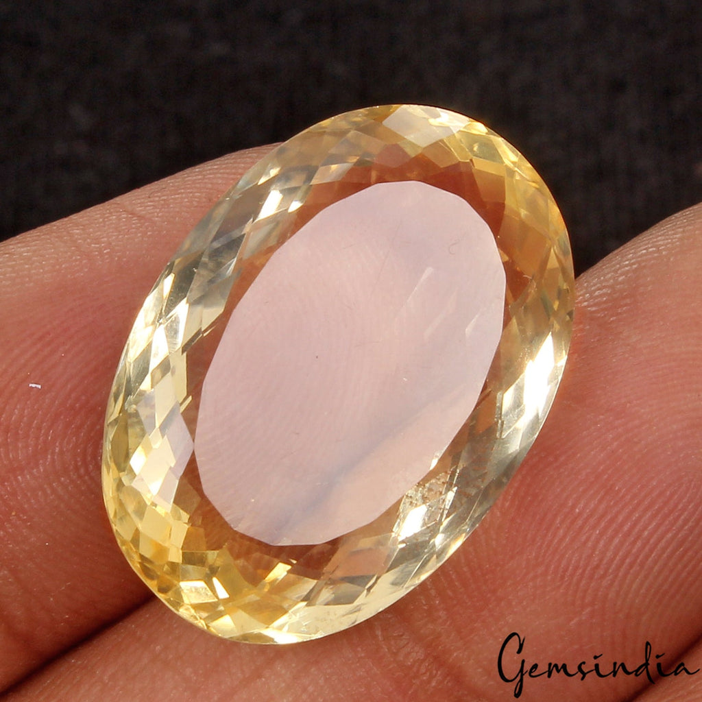 AAA+ Large Yellow Citrine 25.50 Cts. Oval Cut Loose Certified Gemstone, Brazil