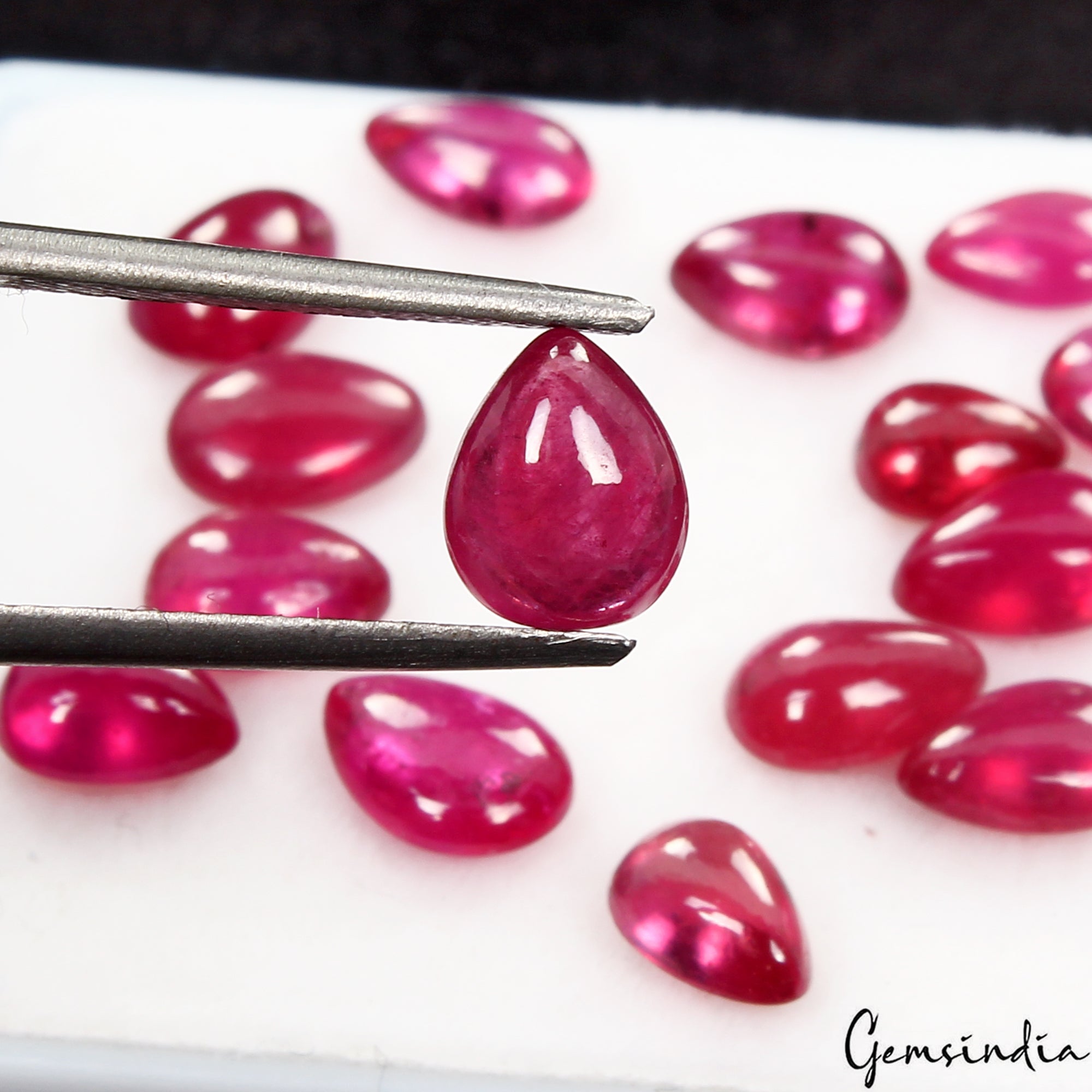 15 Pcs Natural Ruby Mozambique Pear Cab 5-7mm Top Red Certified Loose Gemstones
