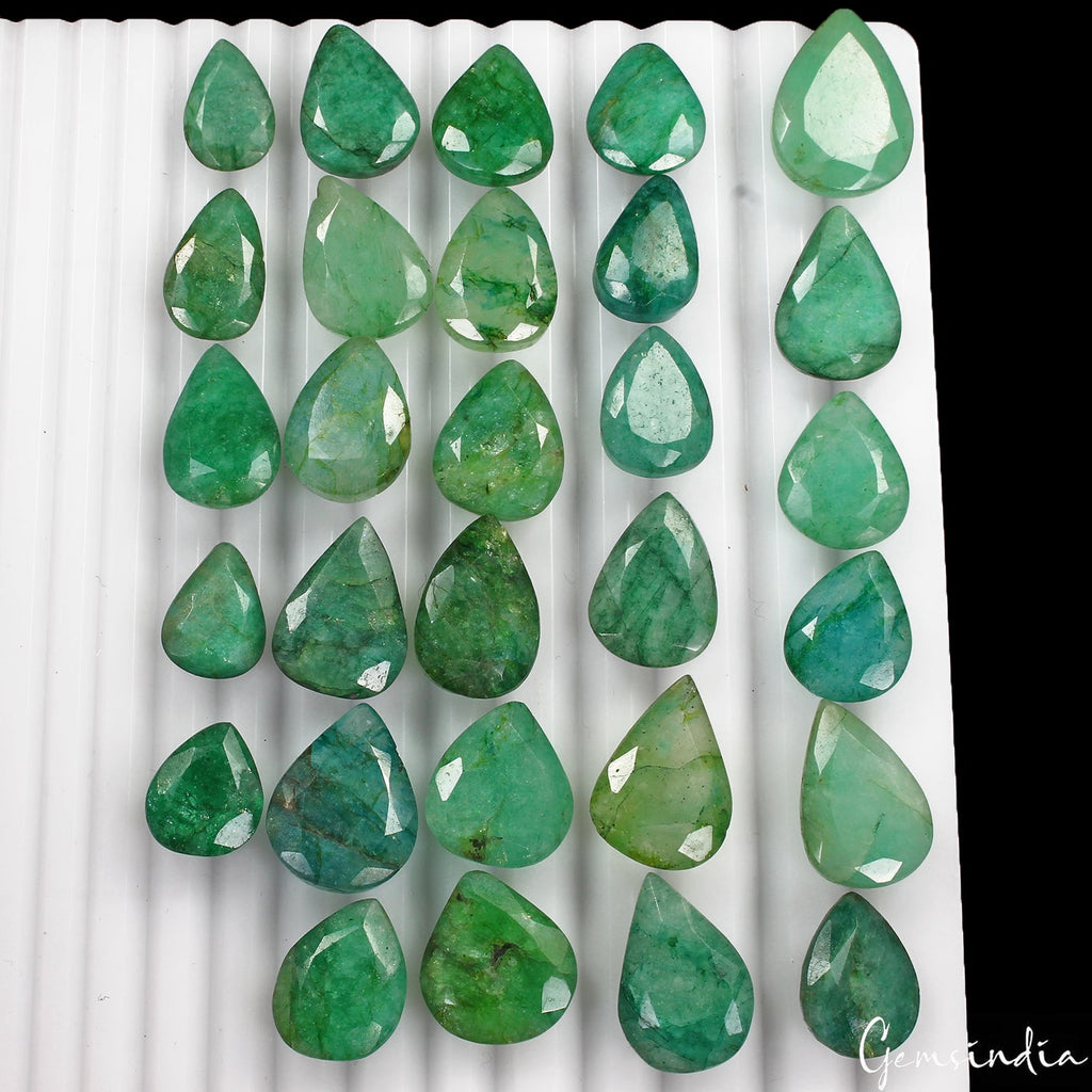 300 Cts/29 Pcs Natural Brazilian Green Emerald Pear Faceted Cut Gems For Jewelry
