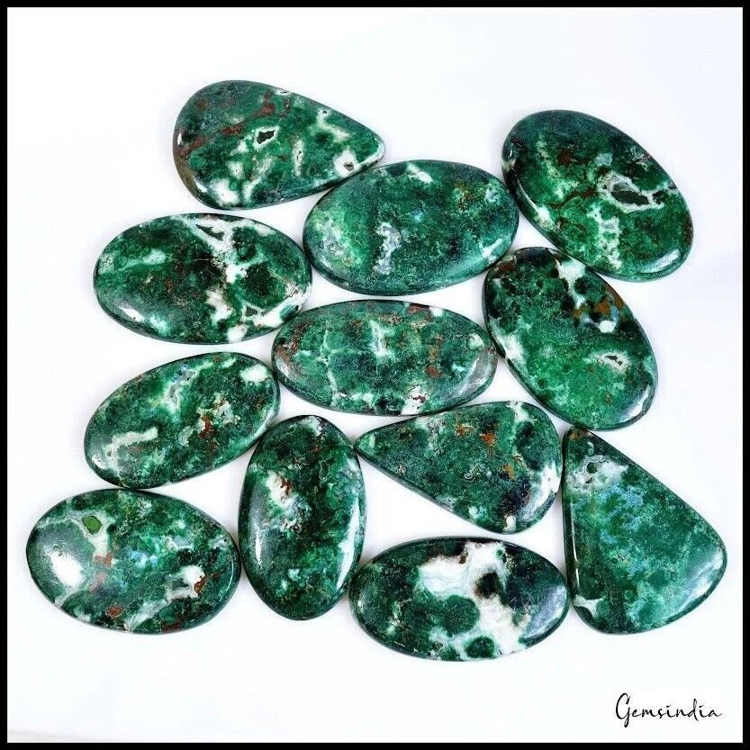 Chrysocolla Cabochon, Untreated, Green — 36mm to 42mm, 600 Ct, Madagascar
