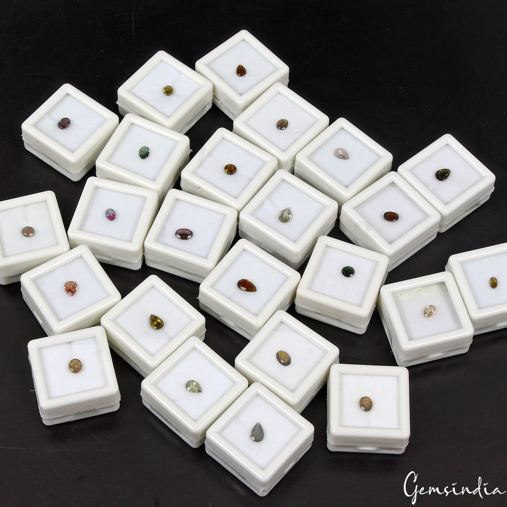 24 Pcs Estate Semi Precious Mix Cut Multi Color Tourmaline Gemstones Collection