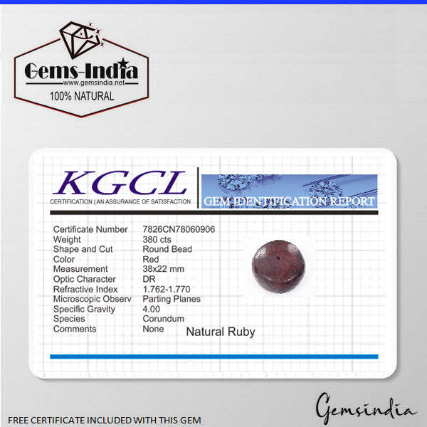 Giant 380 Ct Natural Earth Mined Ruby Gem 38mm Round Checker Cut Certified Bead