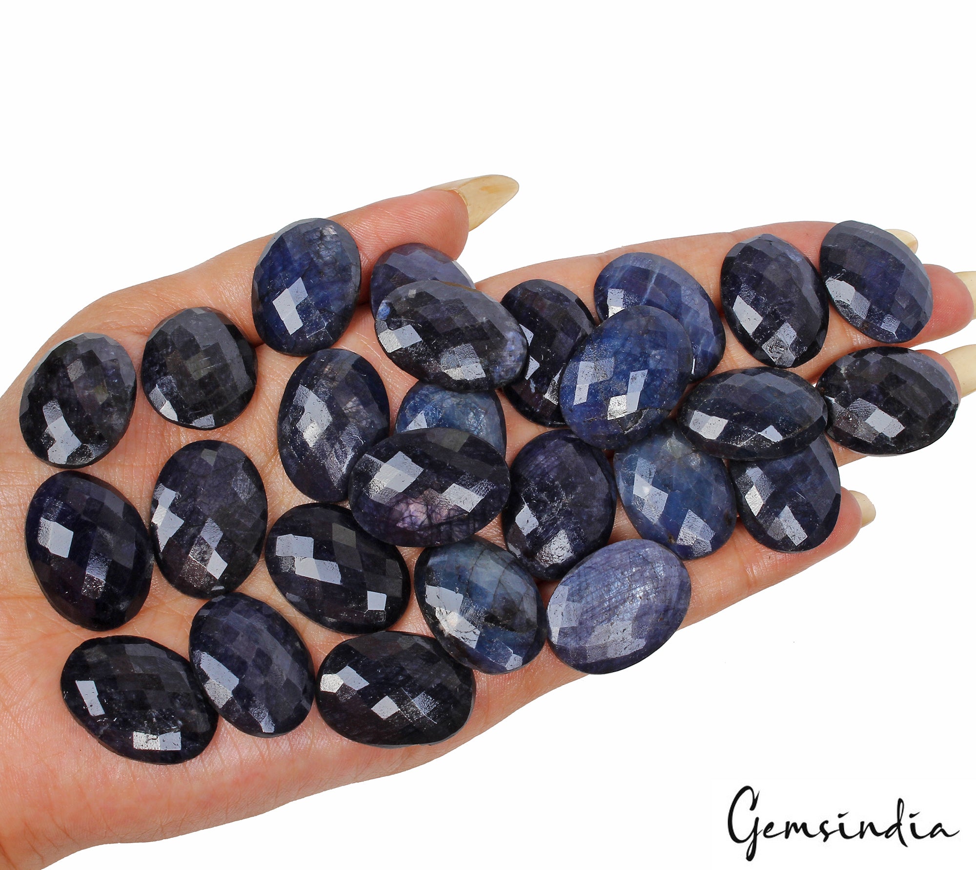 Blue Sapphire Lot, Loose Gemstone, Oval Checker Cut w/ Flat back, Color Enhanced — 26 Pieces, 25x18 mm, 670 Ct, Madagascar