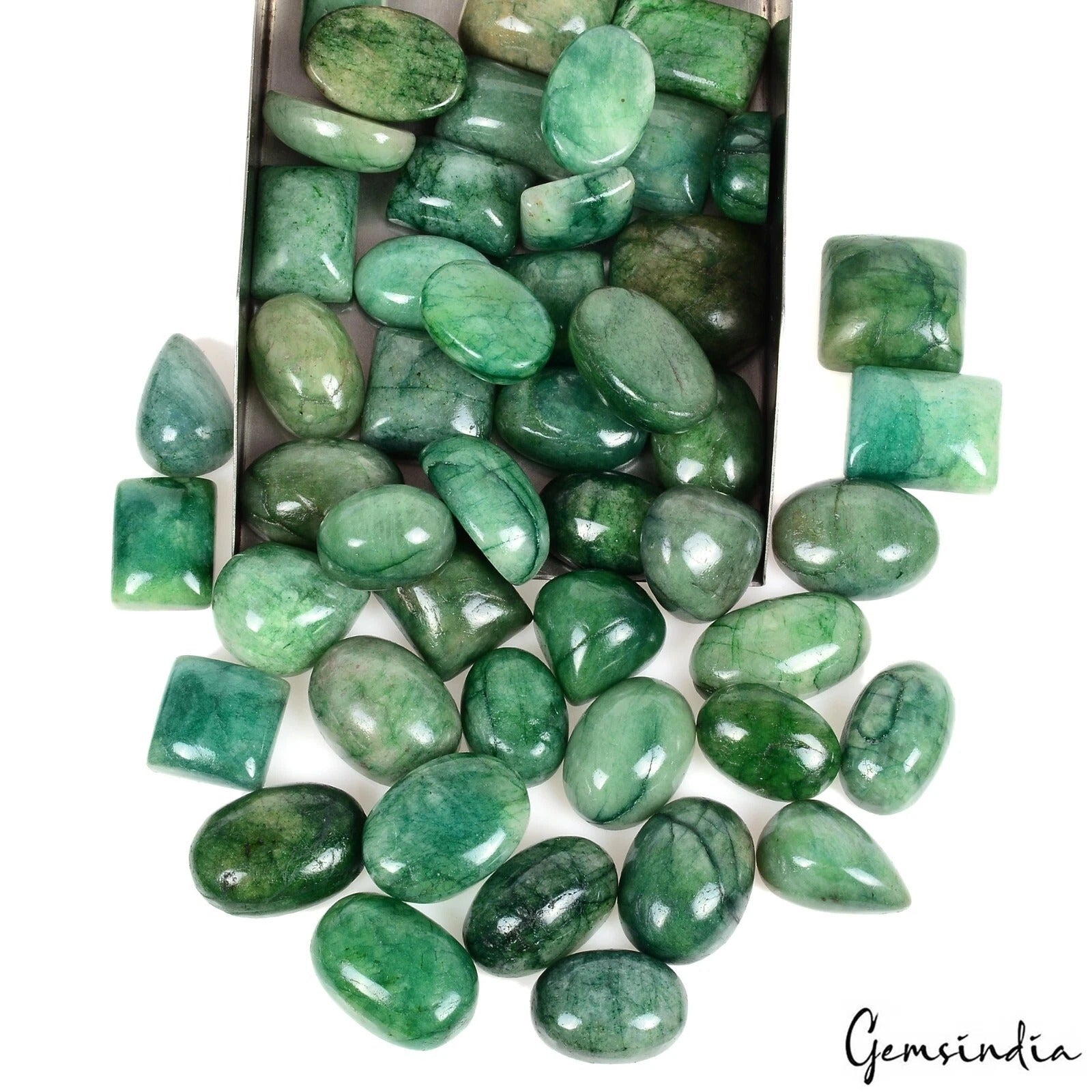 1170 Cts/48 Pcs Natural Green Brazilian Emerald Mix Cab Loose Wholesale Gems Lot