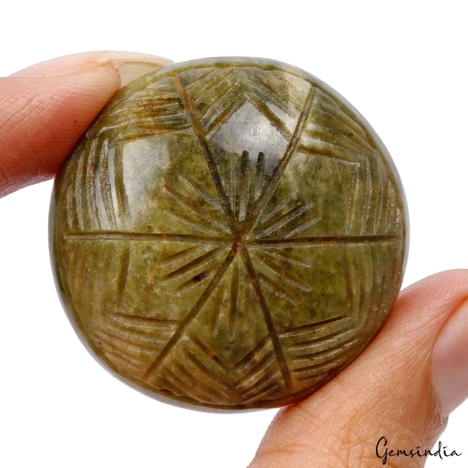 140.00 Natural Untreated Green Vessonite Round Cut Carving Pendant Size Gemstone