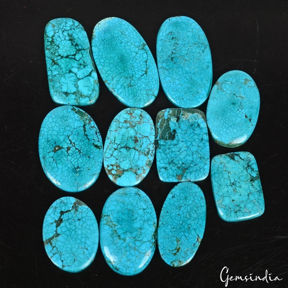 1070 Ct Natural Spiderweb Blue Turquoise Mix Cabochon Loose Gemstone Lot 11 Pcs