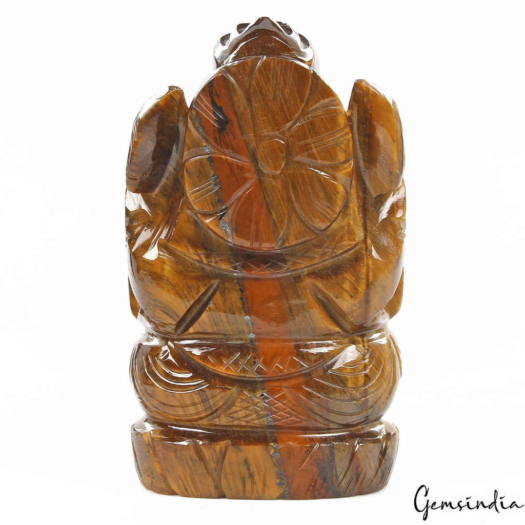 565 Cts Natural Untreated Tiger Eye Single Stone Carving Lord Ganesha Sculpture