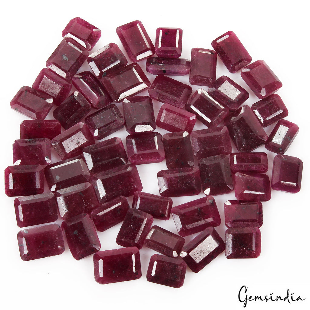 Certified 700 Ct/52 Pc Natural African Red Ruby Loose Emerald Cut Ring Size Gems