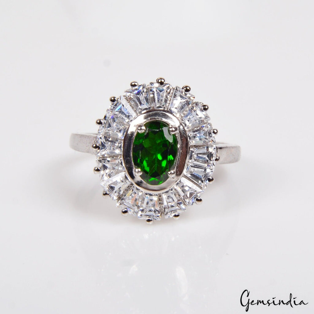 Chrome Diopside Sterling Silver Ring, Untreated, Silver — Size 6.5 US, 23.80 Ct (4.76 g)