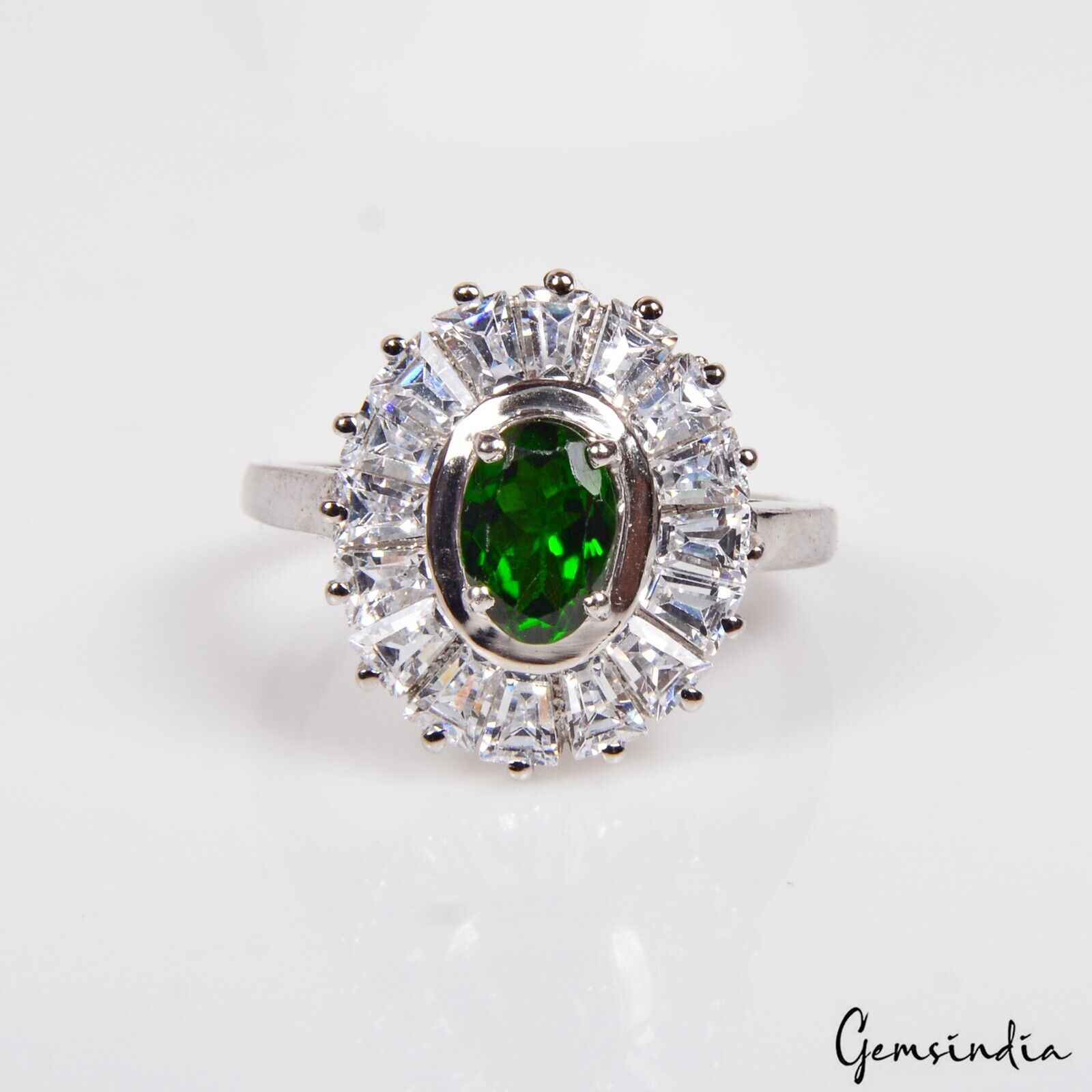 Chrome Diopside Sterling Silver Ring, Untreated, Silver — Size 6.5 US, 23.80 Ct (4.76 g)