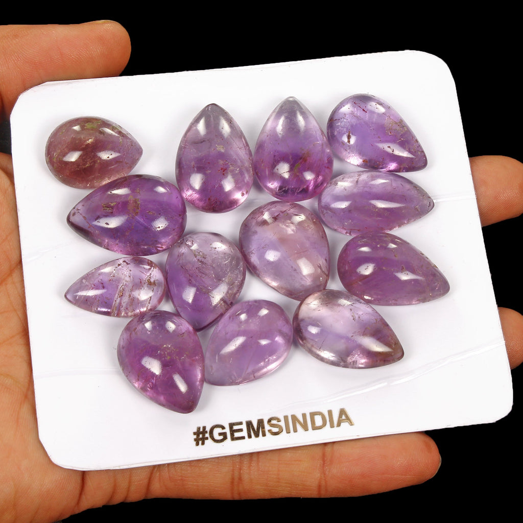 360 Cts/13 Pcs Natural Untreated Purple Amethyst Pear Cab Loose Gems For Jewelry