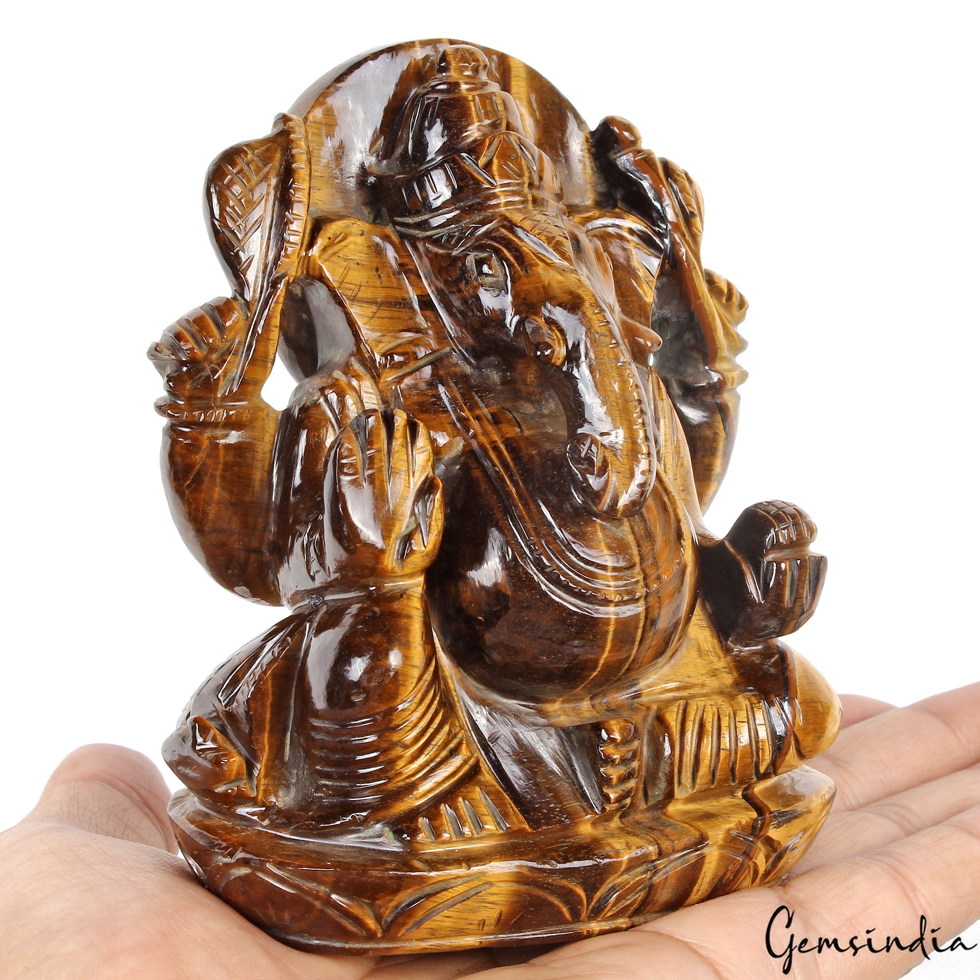 3300Ct Natural Untreated Brown Tiger Eye Single Stone Ganesha Carved Statue 4.4"