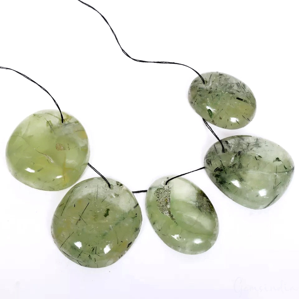 260.00 Ct Natural Untreated Prehnite With Black Niddle Mix Cab Drilled Loose Gem