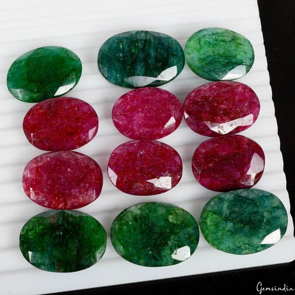 680 Cts Natural Red Beryl/Green Emerald Oval Cut Loose Pendant Size Gems~12 Pcs