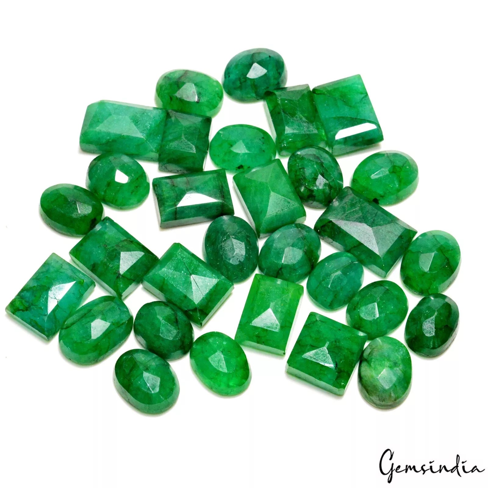 Emerald Lot, Loose Gemstone, Color Enhanced, Green — 30 Pieces, 15mm to 22mm, 500 Ct, Brazil