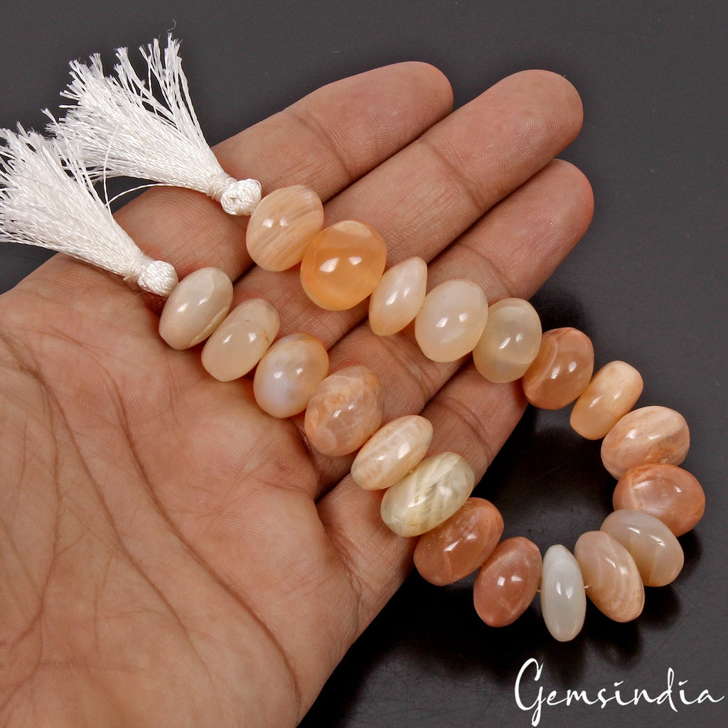 Moonstone Gemstone Beads Natural 7.5” Strand Smooth Rondel Peach Cream White