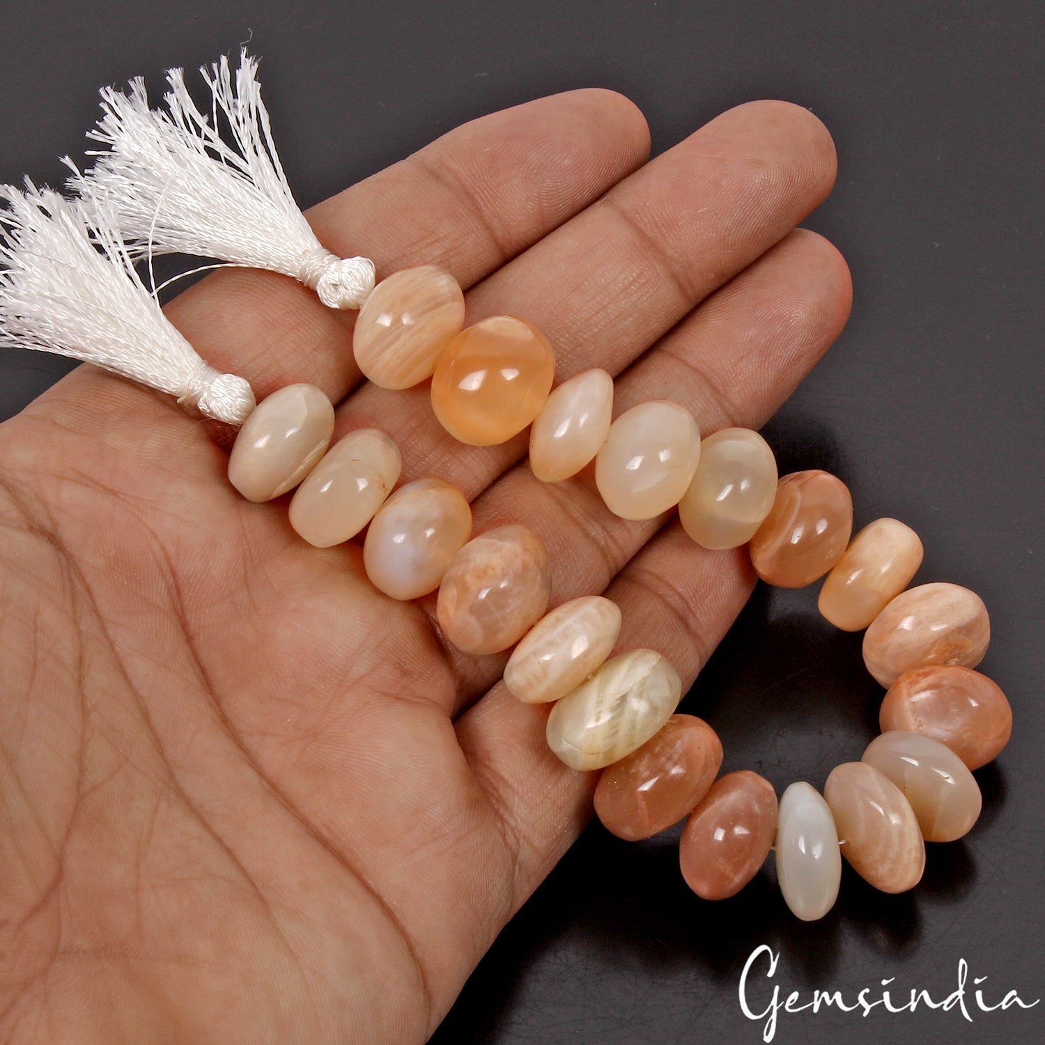 Moonstone Gemstone Beads Natural 7.5” Strand Smooth Rondel Peach Cream White