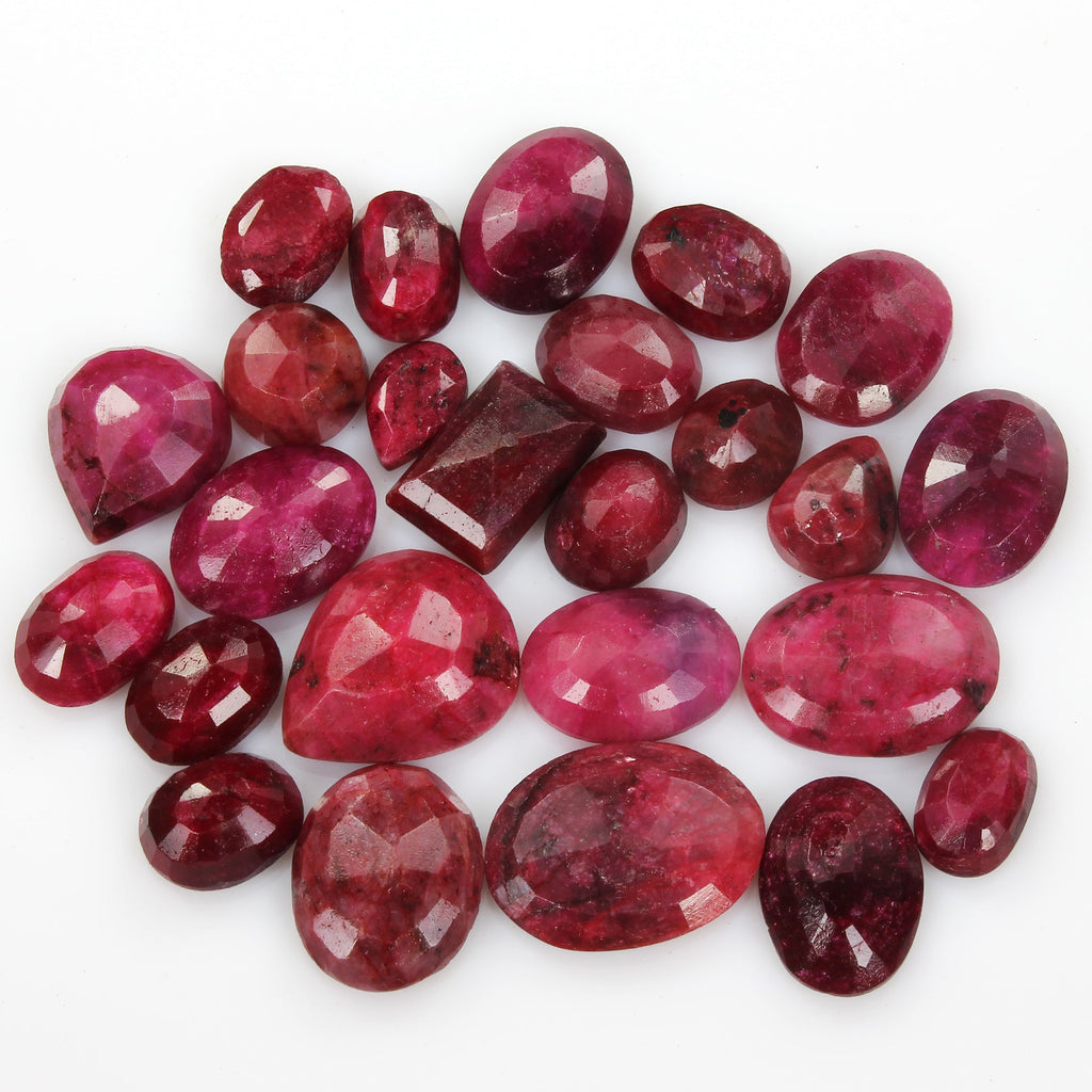 300 Cts/25 Pcs Natural Red Ruby Mixed Cut Loose Faceted 12-23mm Jewelry Gems Lot